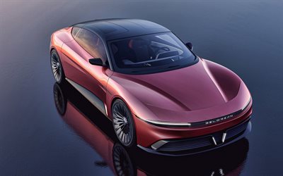 2022, delorean alpha 5, 4k, vue de face, extérieur, supercar électrique, rouge alpha5, voitures de luxe, delorean