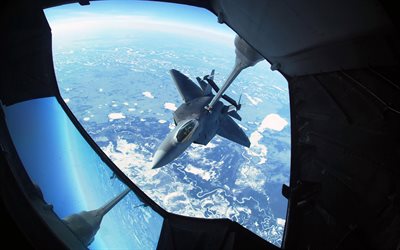 fighters, Lockheed Martin F-22 Raptor, sky, combat aircraft, refueling
