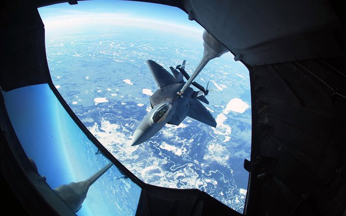 los combatientes, Lockheed Martin F-22 Raptor, el cielo, los aviones de combate, reabastecimiento de combustible