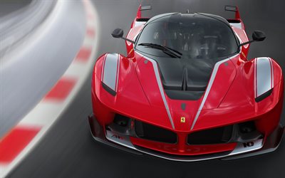 supercars, Ferrari FXX K, 2016, raceway, el desenfoque de movimiento, rojo ferrari