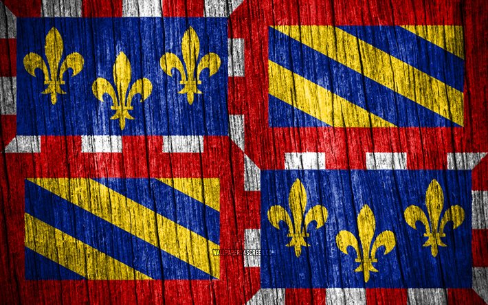 4k, ブルゴーニュの旗, ブルゴーニュの日, フランスの地方, 木製テクスチャ フラグ, フランスの州, ブルゴーニュ, フランス