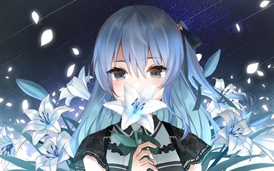 hoshimachi suisei, fiore blu, virtual youtuber, vtuber, artwork, manga, canale hoshimachi suisei