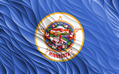 4k, Minnesota flag, wavy 3D flags, american states, flag of Minnesota, Day of Minnesota, 3D waves, USA, State of Minnesota, states of America, Minnesota