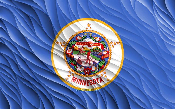 4k, ミネソタ州の旗, 波状の 3d フラグ, アメリカの州, ミネソタの日, 3d 波, アメリカ合衆国, ミネソタ州