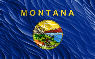 4k, Montana flag, wavy 3D flags, american states, flag of Montana, Day of Montana, 3D waves, USA, State of Montana, states of America, Montana