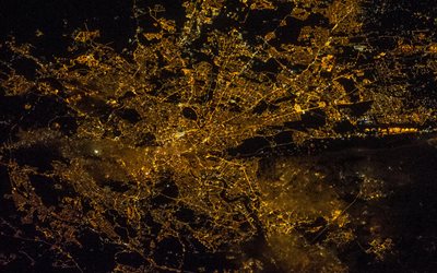 roma de noche desde arriba, roma desde el espacio de noche, luces de la ciudad, roma, capital de italia, metrópoli, roma de noche, italia