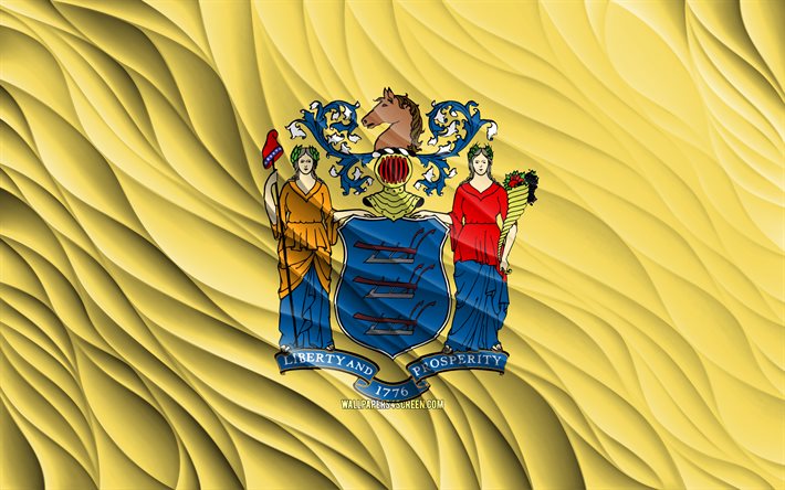 4k, ニュージャージーの旗, 波状の 3d フラグ, アメリカの州, ニュージャージー州の旗, ニュージャージーの日, 3d 波, アメリカ合衆国, ニュージャージー州, ニュージャージー