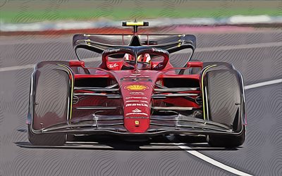 Carlos Sainz Jr, 4k, vector art, Ferrari F1-75, racing car, Scuderia Ferrari, F1, Carlos Sainz, spanish racing driver, Formula 1, Ferrari
