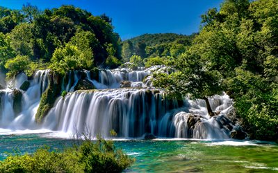 skradinski buk الشلالات, نهر كرا, شلال, صيف, دالماتيا, كرواتيا, حديقة krka الوطنية, شلال جميل