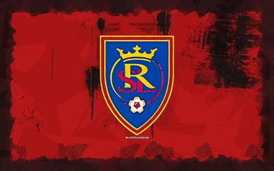Real Salt Lake grunge logo, 4k, MLS, red grunge background, soccer, Real Salt Lake emblem, football, Real Salt Lake logo, american soccer club, Real Salt Lake FC