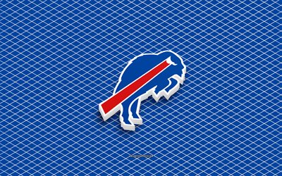 4k, Buffalo Bills isometric logo, 3d art, American football club, isometric art, Buffalo Bills, blue background, NFL, USA, American football, isometric emblem, Buffalo Bills logo