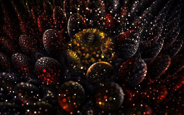 4k, fractais marrons flor, pétalas florais 3d, arte abstrata, criativo, ornamentos florais, flores 3d, arte fractal, antecedentes abstratos, 3d art, padrão caótico abstrato, flores fractais, padrão de fractais florais, fractais