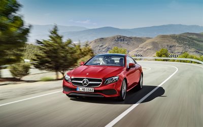 Mercedes-Benz E-Class Coupe, 2017 cars, movement, speed, red Mercedes