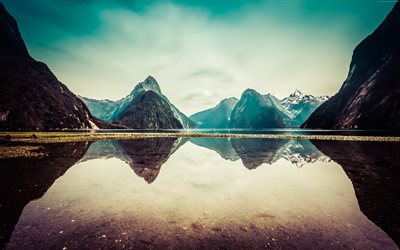 La nouvelle-Zélande, de la réflexion, montagne, lac