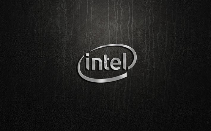 Intel, le logo, l'arrière-plan gris