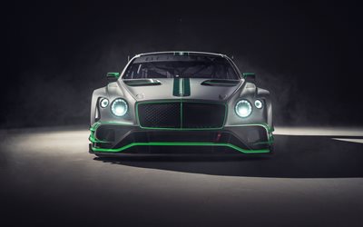 4k, Bentley Continental GT3 ön görünüm, 2018 arabalar, hile modunu açın, farlar, süper, Bentley
