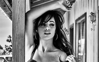4k, Camila Cabello, monochrome, la chanteuse américaine, superstars, beauté