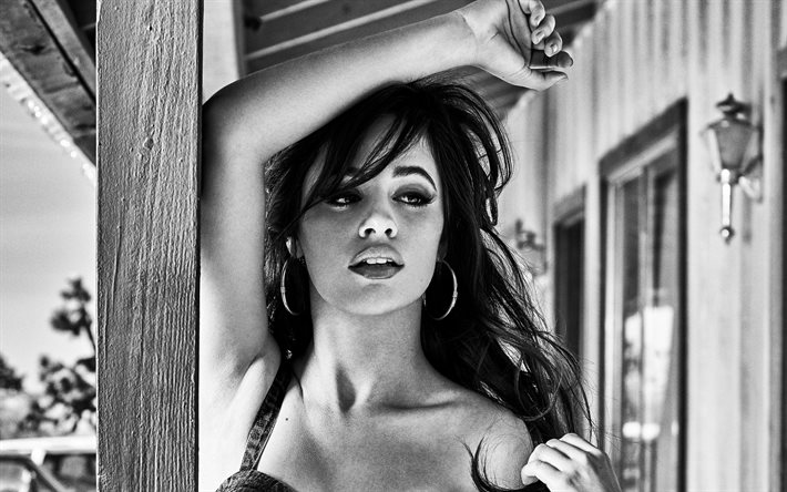 4k, Camila Cabello, monochrome, american singer, superstars, beauty