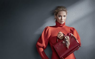 Jennifer Lawrence, photo shoot, American celebrity, red dress, make-up, American actress, dior
