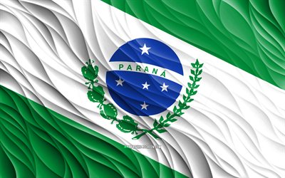 4k, parana flagge, gewellte 3d flaggen, brasilianische staaten, flagge von parana, tag von parana, 3d wellen, staaten von brasilien, parana, brasilien