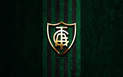 goldenes logo von america mineiro, 4k, grüner steinhintergrund, brasilianische serie a, brasilianischer fußballverein, america mineiro logo, fußball, amerika mineiro emblem, amerika mg, amerika mineiro, amerika mineiro fc