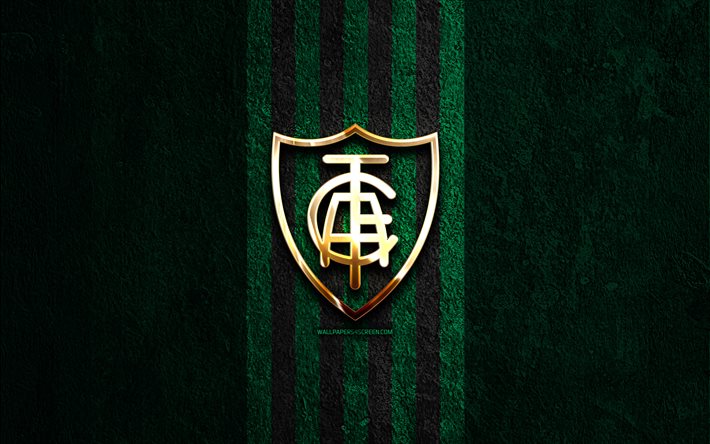 America Mineiro golden logo, 4k, green stone background, Brazilian Serie A, brazilian football club, America Mineiro logo, soccer, America Mineiro emblem, America MG, America Mineiro, football, America Mineiro FC