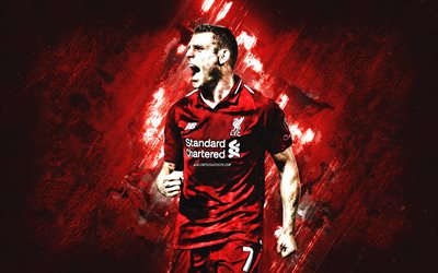 James Milner, Liverpool FC, English football player, midfielder, red stone background, Premier League, England, football