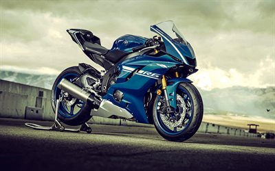 Yamaha YZF-R6, 4k, sportsbikes, 2022 bikes, HDR, superbikes, Blue Yamaha YZF-R6, 2022 Yamaha YZF-R6, japanese motorcycles, Yamaha