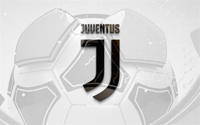 Juventus glossy logo, 4K, white football background, Serie A, soccer, italian football club, Juventus 3D logo, Juventus emblem, Juventus FC, football, sports logo, Juventus