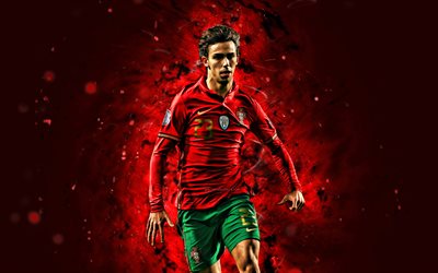 Joao Felix, 4k, red neon lights, Portugal National Football Team, soccer, footballers, red abstract background, Portuguese football team, Joao Felix 4K