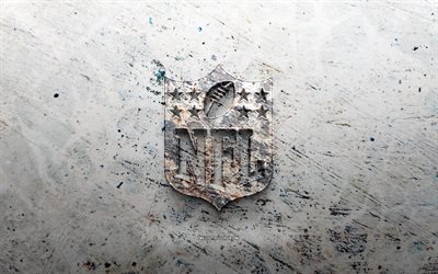 logo in pietra della nfl, 4k, sfondo di pietra, logo nfl 3d, leghe sportive, lega nazionale di calcio, creativo, logo dell'nfl, arte del grunge, nfl