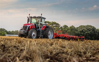 Massey Ferguson 8S-265, 4k, plowing field, 2022 tractors, agricultural machinery, red tractor, tractor in the field, agricultural concepts, Massey Ferguson