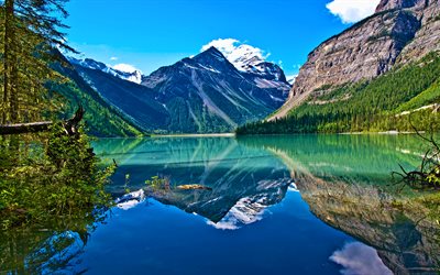 lago kinney, 4k, estate, montagne, hdr, parco provinciale del monte robson, british columbia, canada