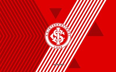 SC Internacional logo, 4k, Brazilian football team, red white lines background, SC Internacional, Serie A, Brazil, line art, SC Internacional emblem, football, Internacional
