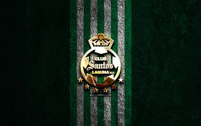 Santos Laguna golden logo, 4k, green stone background, Liga MX, mexican football club, Santos Laguna logo, soccer, Santos Laguna emblem, Santos Laguna FC, football, Santos Laguna