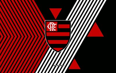 cr flamengo logo, 4k, brasilianische fußballmannschaft, rote schwarze linien hintergrund, cr flamengo, serie a, brasilien, strichzeichnungen, cr flamengo emblem, fußball, flamengo rj