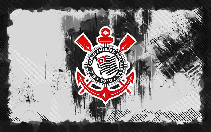 corinthians grunge  logo, 4k, brasilianische serie a, weißer grunge  hintergrund, fußball, korinther emblem, corinthians logo, korinther sc, spanischer fußballverein, korinther fc