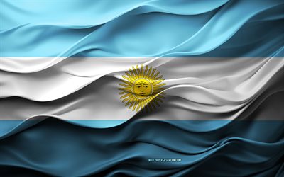 4k, Flag of Argentina, South America countries, 3d Argentina flag, South America, Argentina flag, 3d texture, Day of Argentina, national symbols, 3d art, Argentina