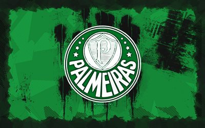 SE Palmeiras grunge logo, 4k, Brazilian Serie A, green grunge background, soccer, SE Palmeiras emblem, football, SE Palmeiras logo, SE Palmeiras, spanish football club, Palmeiras FC