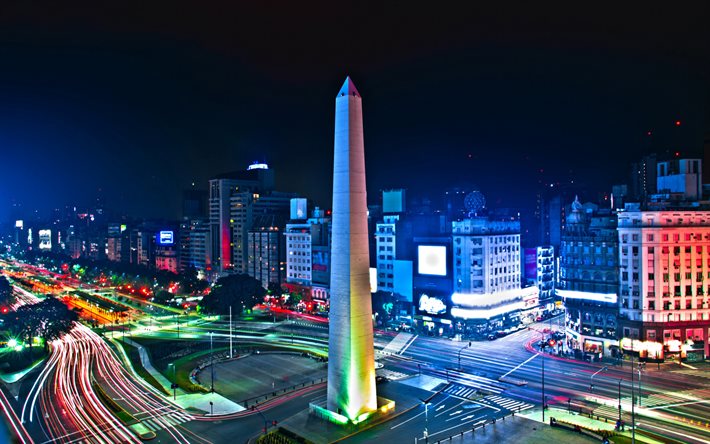 Buenos Aires, Arjantin, gece, sokak, yol, ışıklar