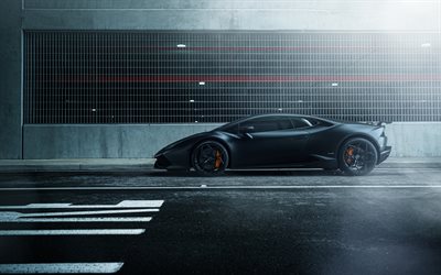 de la route, supercars, 2016, Lamborghini Huracan, noir Huracan