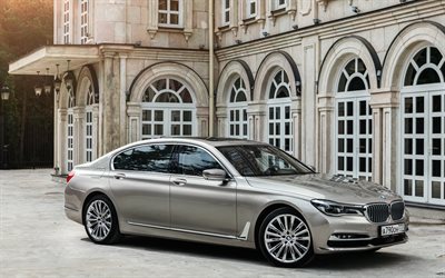 BMW 7, 7-Series, G12, 2016, luxury sedan, d-class cars, beige BMW 7, BMW