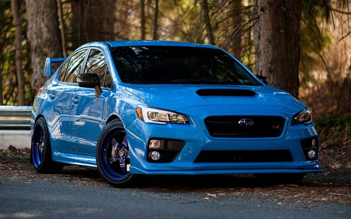 Subaru WRX STI, Bleu, Subaru, Impreza, bleu, tuning Subaru voiture de sport, tuning