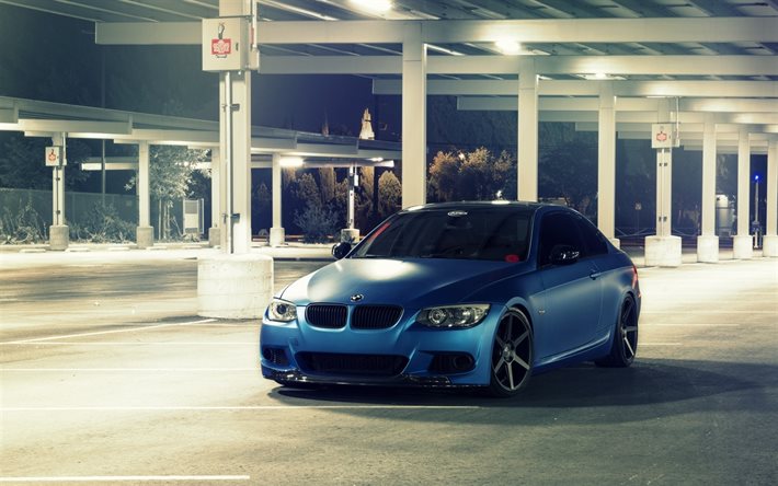 BMW M3, E92, tuning, parking, sportcars, matte blue bmw