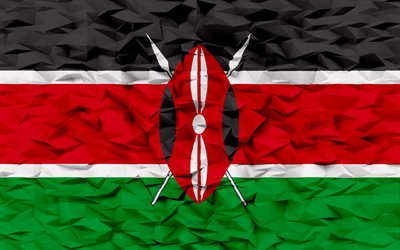 케냐의 국기, 4k, 3d 다각형 배경, 케냐 국기, 3d 다각형 텍스처, 3차원, 케냐, 깃발, 케냐 국가 상징, 3d 아트