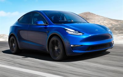Tesla Model Y, 4k, electric cars, 2022 cars, highway, pictures with Tesla, 2022 Tesla Model Y, american cars, Tesla