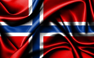 drapeau norvégien, 4k, les pays européens, les drapeaux en tissu, le jour de la norvège, le drapeau de la norvège, les drapeaux de soie ondulés, l europe, les symboles nationaux norvégiens, la norvège