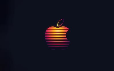 شعار شركة آبل, 4k, خلفية رمادية, شعار أبل ثلاثي الأبعاد, الفن الإبداعي 3d, تفاحة
