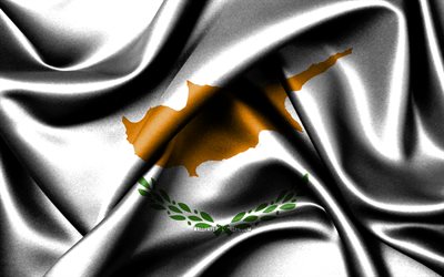 キプロスの旗, 4k, ヨーロッパ諸国, ファブリックフラグ, キプロスの日, 波状のシルクの旗, ヨーロッパ, キプロスの国家のシンボル, キプロス