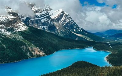 Peyto Lake, 4k, summer, Banff National Park, canadian landmarks, mountains, pictures with lakes, beautiful nature, Banff, HDR, Canada, Alberta, blue lakes